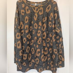 Celeste Leopard Print Top Brown Gray Long Sleeve Soft Stretch Tunic
